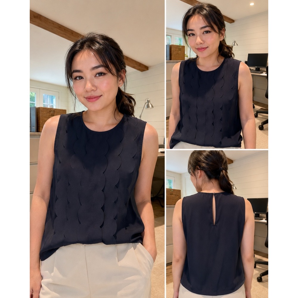 Banana Republic Navy Blue Scalloped Laser Cut Sleeveless Blouse Top Small
